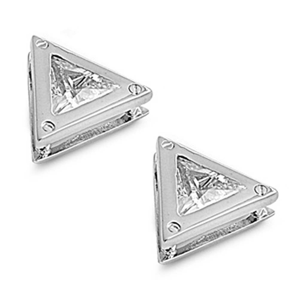 Sterling Silver Triangle Shaped CZ EarringsAnd Face Height 9 mm
