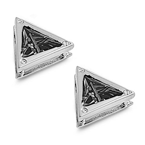 Sterling Silver Black Triangle Shaped CZ EarringsAnd Face Height 9 mm