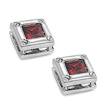 Load image into Gallery viewer, Sterling Silver Garnet Square Shaped CZ EarringsAnd Face Height 7 mm