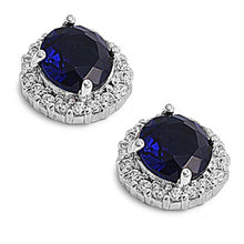 Load image into Gallery viewer, Sterling Silver Blue Sapphire Round Shaped CZ EarringsAnd Face Height 11 mm