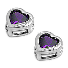 Load image into Gallery viewer, Sterling Silver Amethyst Heart Shaped CZ EarringsAnd Face Height 8 mm