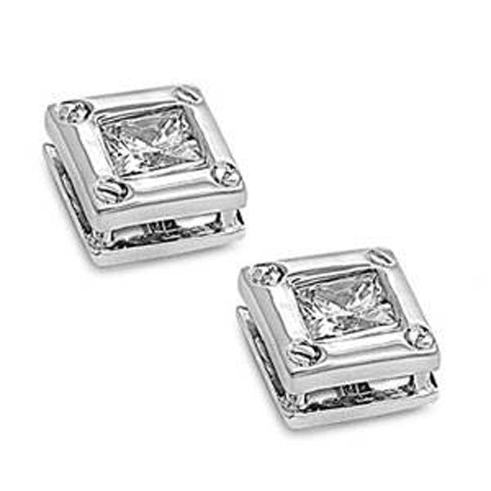 Sterling Silver Clear Square Shaped CZ EarringsAnd Face Height 7 mm