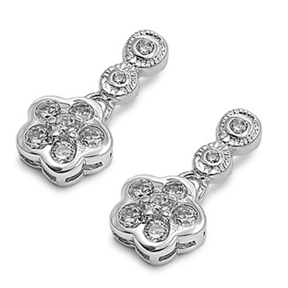 Sterling Silver Flower Shaped CZ EarringsAnd Face Height 17 mm