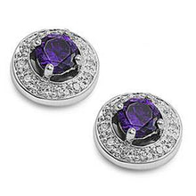 Load image into Gallery viewer, Sterling Silver Amethyst Round Shaped CZ EarringsAnd Face Height 10 mm