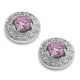 Sterling Silver Pink Round Shaped CZ EarringsAnd Face Height 10 mm