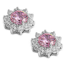 Load image into Gallery viewer, Sterling Silver Pink Flower Shaped CZ EarringsAnd Face Height 14 mm