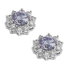 Load image into Gallery viewer, Sterling Silver Lavender Flower Shaped CZ EarringsAnd Face Height 14 mm