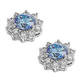 Sterling Silver Blue Topaz Flower Shaped CZ EarringsAnd Face Height 14 mm