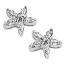 Load image into Gallery viewer, Sterling Silver Clear Flower Shaped CZ EarringsAnd Face Height 10 mm