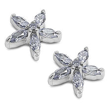 Load image into Gallery viewer, Sterling Silver Lavender Flower Shaped CZ EarringsAnd Face Height 10 mm