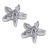 Sterling Silver Lavender Flower Shaped CZ EarringsAnd Face Height 10 mm