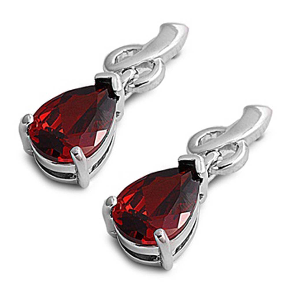 Sterling Silver Garnet CZ and Clear CZ Earring With CZ Stones