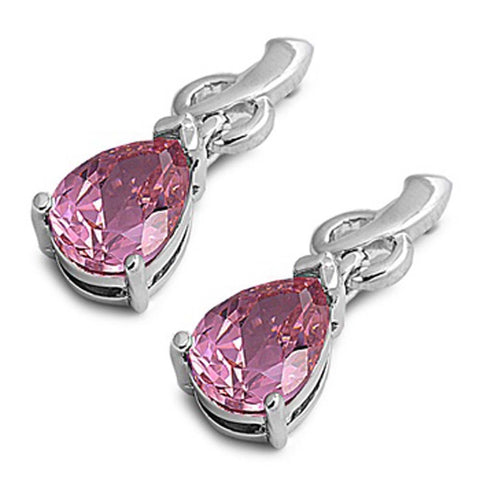 Sterling Silver Pink CZ and Clear CZ Earring With CZ Stones