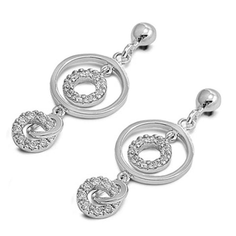 Sterling Silver Round Shaped Clear CZ Earring With CZ Stones