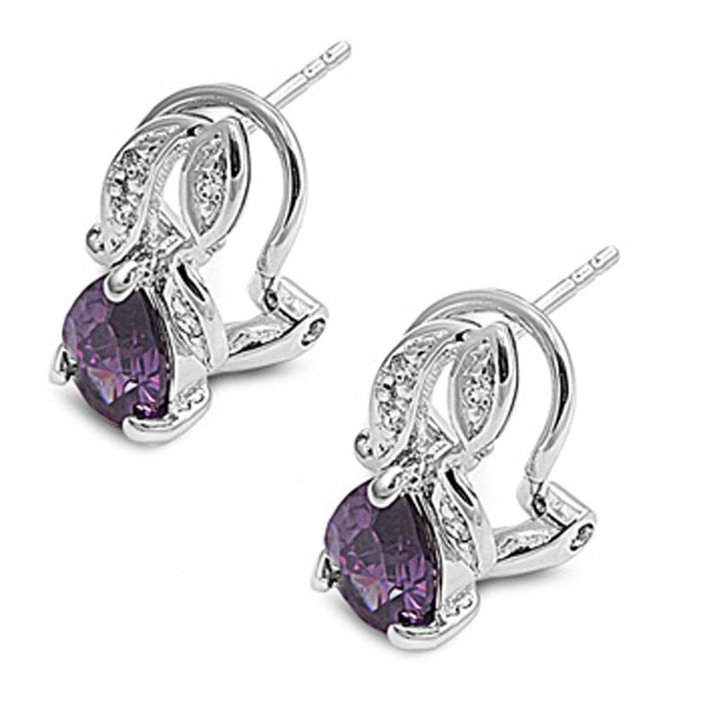 Sterling Silver Amethyst CZ and Clear CZ Earring With CZ Stones