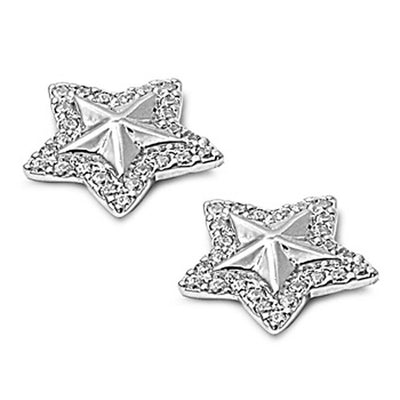 Sterling Silver Star Shaped Clear CZ Earring With CZ Stones