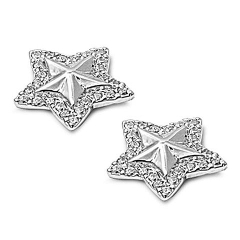 Sterling Silver Star Shaped Clear CZ Earring With CZ Stones