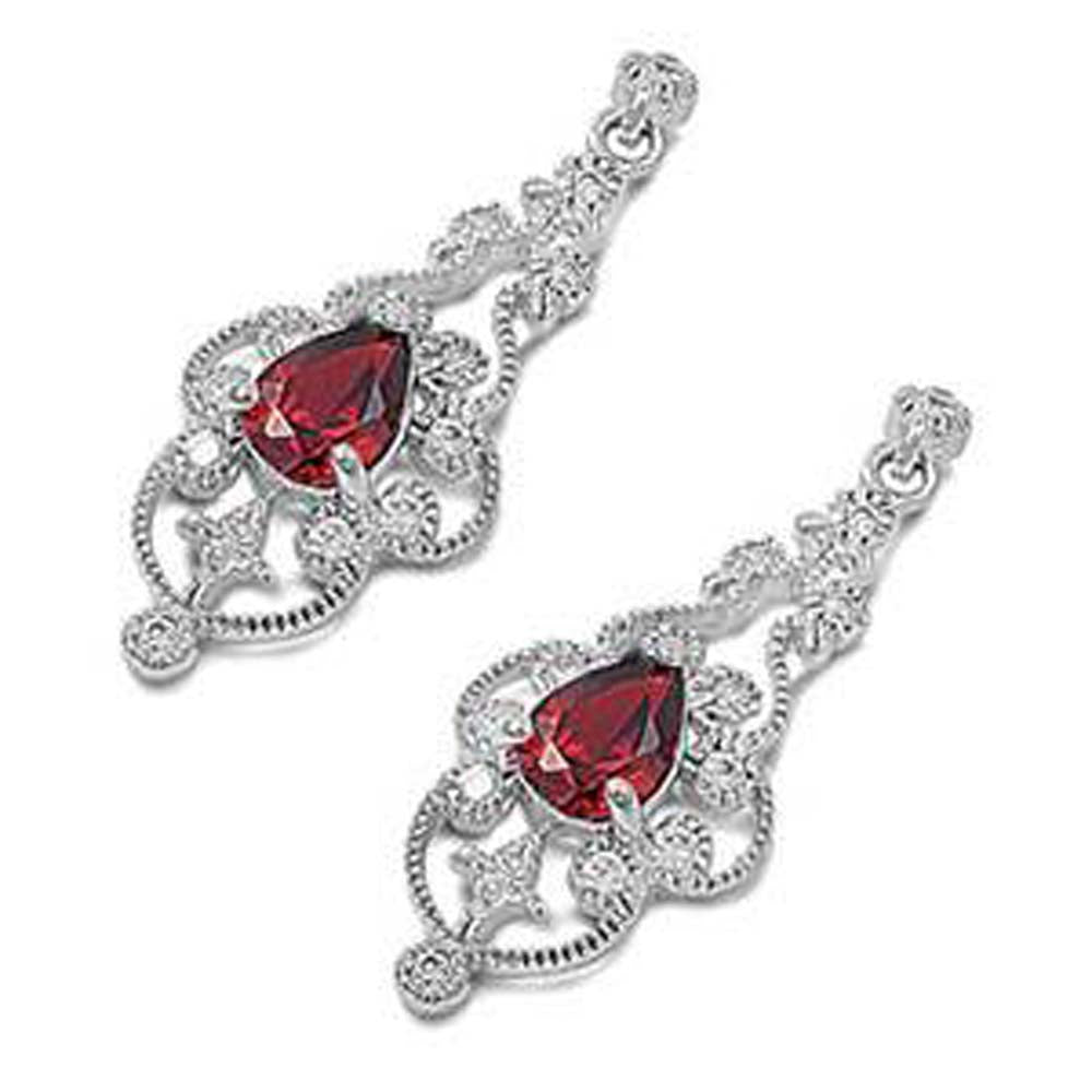 Sterling Silver Garnet and Clear CZ Earring With CZ Stones