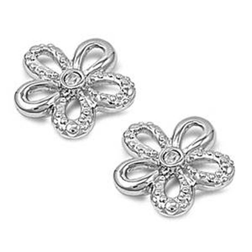 Sterling Silver Plumeria Shaped Clear CZ Earring With CZ Stones