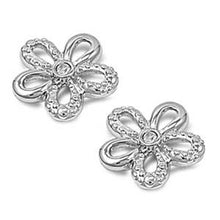 Load image into Gallery viewer, Sterling Silver Plumeria Shaped Clear CZ Earring With CZ Stones