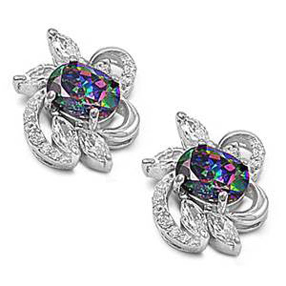 Sterling Silver Rainbow Topaz and Clear CZ Earring With CZ Stones