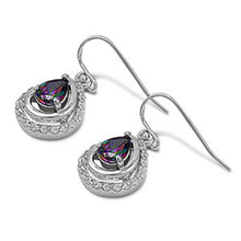 Load image into Gallery viewer, Sterling Silver Clear Cz and Prong Set Pearshape Rainbow Topaz Hook Earrings with Earring Face Height of 14MM