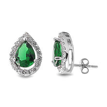 Load image into Gallery viewer, Sterling Silver Clear Cz and Prong Set Pearshape Emerald Pearshape Cz Push-back Stud Earrings with Earring Face Height of 13MM