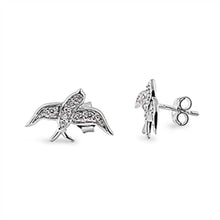 Load image into Gallery viewer, Sterling Silver Clear Cz Bird Shape Push-back Stud Earrings with Earring Face Height of 15MM