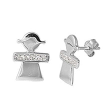 Load image into Gallery viewer, Sterling Silver Small Girl Stud Earrings with Simulated Dimonds and Friction Back PostAnd Height 15MM