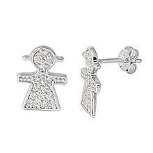 Load image into Gallery viewer, Sterling Silver Small Girl Stud Earrings with Simulated Dimonds and Friction Back PostAnd Height 15MM