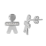 Sterling Silver Small Boy Stud Earrings with Simulated Dimonds and Friction Back PostAnd Height 15MM