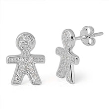 Load image into Gallery viewer, Sterling Silver Clear Cz Boy Push-back Stud Earrings with Earring Face Height of 14MM