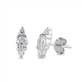 Sterling Silver Clear Round Cz Push-back Stud Earrings with Earring Face Height of 10MM