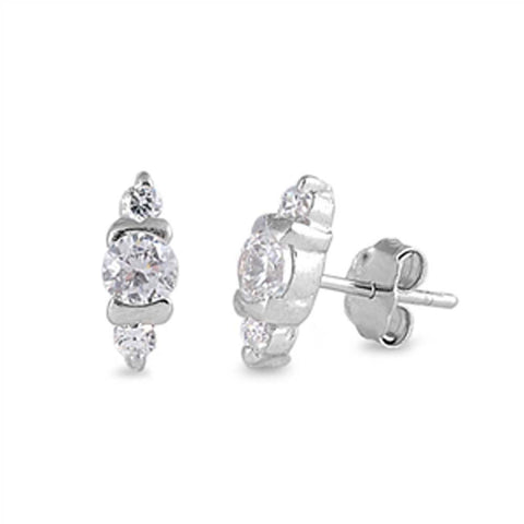 Sterling Silver Clear Round Cz Push-back Stud Earrings with Earring Face Height of 10MM