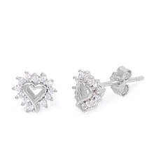 Load image into Gallery viewer, Sterling Silver Heart Surrounded by Clear Cz Push-back Stud Earrings with Earring Face Height of 7MM