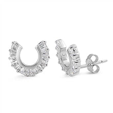 Load image into Gallery viewer, Sterling Silver Clear Cz Horseshoe Push-back Stud Earrings with Earring Face Height of 10MM