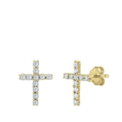 Sterling Silver Yellow Plated Cross CZ Earrings