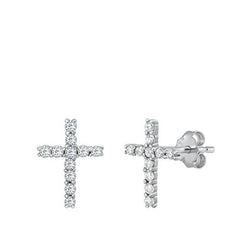 Sterling Silver Rhodium Plated Cross CZ Earrings