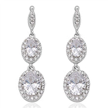 Load image into Gallery viewer, Sterling Silver Double Oval Drop Dangle Shaped CZ EarringsAnd Face Height 35 mm