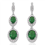 Sterling Silver Emerald Double Oval Drop Dangle Shaped CZ EarringsAnd Face Height 35 mm