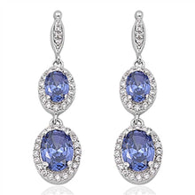 Load image into Gallery viewer, Sterling Silver Tanzanite Double Oval Drop Dangle Shaped CZ EarringsAnd Face Height 35 mm