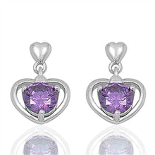 Load image into Gallery viewer, Sterling Silver Heart And Amethyst Round Shaped CZ EarringsAnd Face Height 17 mm