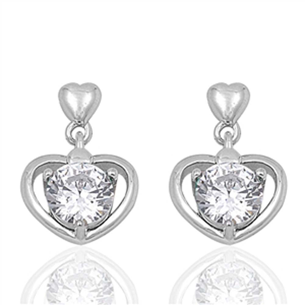 Sterling Silver Heart And Round Shaped CZ EarringsAnd Face Height 17 mm