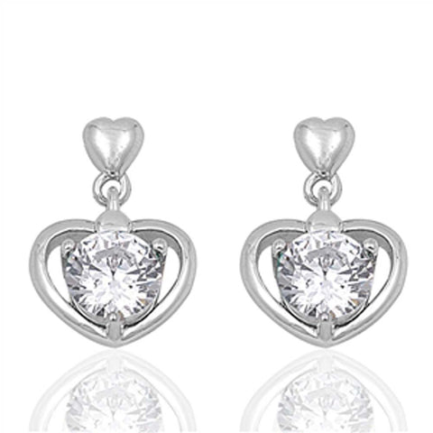 Sterling Silver Heart And Round Shaped CZ EarringsAnd Face Height 17 mm