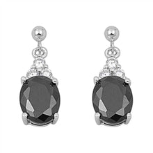 Load image into Gallery viewer, Sterling Silver Black Drop Oval Shaped CZ EarringsAnd Face Height 21 mm