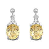 Sterling Silver Canary Drop Oval Shaped CZ EarringsAnd Face Height 21 mm