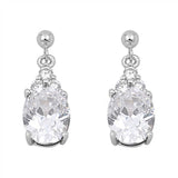 Sterling Silver Drop Oval Shaped CZ EarringsAnd Face Height 21 mm