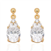 Load image into Gallery viewer, Sterling Silver Gold Plated Drop Oval Shaped CZ EarringsAnd Face Height 21 mm