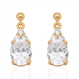 Sterling Silver Gold Plated Drop Oval Shaped CZ EarringsAnd Face Height 21 mm