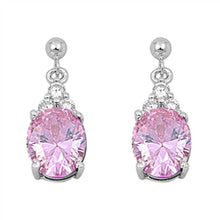 Load image into Gallery viewer, Sterling Silver Pink Drop Oval Shaped CZ EarringsAnd Face Height 21 mm